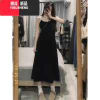 YIBUSHENG法式性感带胸垫吊带连衣裙女装早内搭打底修身黑色背心长裙子