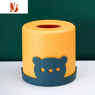 三维工匠圆形卷纸纸巾筒卡通萌猫抽纸纸巾盒桌面纸巾收纳家用客厅餐厅通用 明黄色
