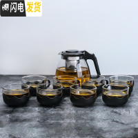 三维工匠玻璃茶壶大号单壶耐热过滤花茶壶茶杯茶具套装家用冲泡花茶水壶 1000套装(一壶+8杯)