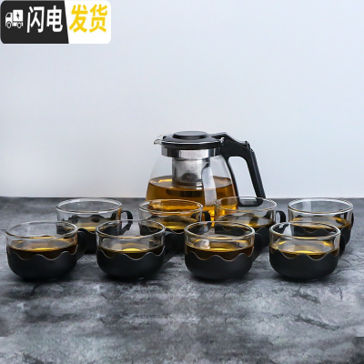 三维工匠玻璃茶壶大号单壶耐热过滤花茶壶茶杯茶具套装家用冲泡花茶水壶 1000套装(一壶+8杯)