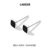 999纯银黑色方块耳钉女简约耳骨钉个性养耳洞黑色洋气耳骨钉