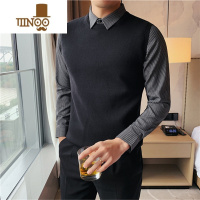 YANXU男士假毛衣新款男装长袖上衣2022秋装衬衫领针织衫外套