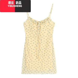 YIBUSHENG法式碎花小清新吊带连衣裙女季收腰紧身短裙温柔风甜美包臀裙子