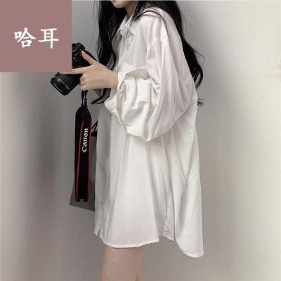 女士衬衫中长款韩版衬衫女春秋季宽松慵懒风中长款2021新款韩版chic长袖上衣潮ins风衬衫寸衫女