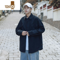 YANXU长袖衬衫男生潮牌宽松休闲工装纯色日系防晒外套韩版百搭衬衣