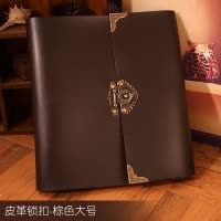 复古手工diy相册书定制纪念册影集粘贴式小本情侣创意生日 三维工匠 皮革锁扣-红色中号(送锁)