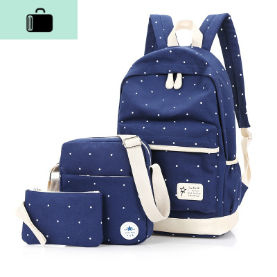 帆布双肩包女生三件套学院风大高中生旅行背包波点初中学生书包男NEW LAKE