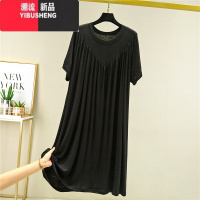 YIBUSHENG大码女季薄款大摆裙宽松加肥莫代尔中长款连衣裙睡裙家居百褶裙