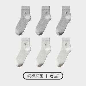 花花公子男士袜子男纯棉中筒防臭吸汗夏季抗菌全棉长袜男薄款