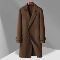 青年长款落肩袖宽松羊毛大衣男士手工缝制秋冬双面呢大衣羊毛外套