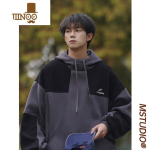 YANXU古着vintage卫衣男春季潮牌宽松设计感小众拼接套头帽衫外套