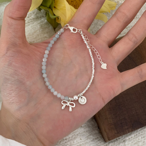 五行补水金纯银蝴蝶结海蓝宝手链轻奢小众轻奢设计师款手串女配饰送女朋友老婆情人节七夕生日礼物 S925纯银蝴蝶结碎银拼接手链