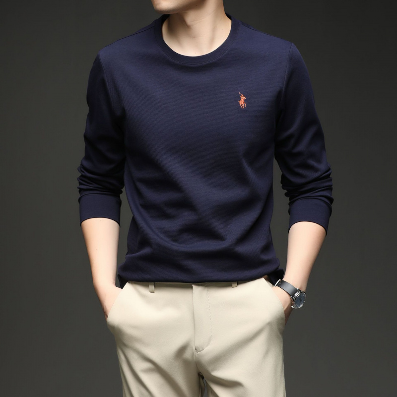 250克长绒棉圆领男士长袖T恤秋季新款时尚休闲刺绣打底卫衣男
