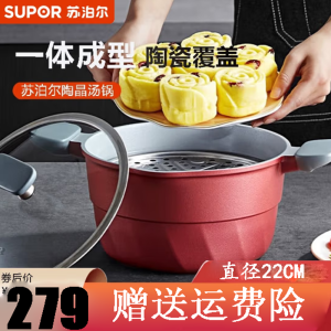 苏泊尔(SUPOR) 陶晶健康汤锅·晶铸系列汤锅奶锅煮面锅蒸锅铸铝一锅多用 燃气电磁炉通用 NT22WA3