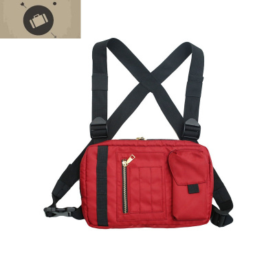 ins男女嘻哈战术背心多功能机能胸包街舞酷潮马甲式双肩背包超火艾狄伊娃大容量款红色