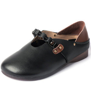25春季新款一脚蹬真皮浅口单鞋女复古手工软底舒适妈妈四季皮鞋女