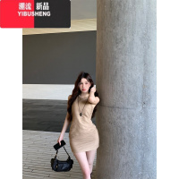 YIBUSHENG复古卡其色针织背心连衣裙女季肌理感辣妹短裙显瘦收腰包臀裙子