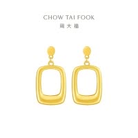 周大福时尚复古圆弧方形足金黄金耳环计价(工费:420元)EOF994精选七夕礼物