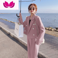 七斓粉色休闲小西装套装女小个子2023新款冷淡系高级感西服套