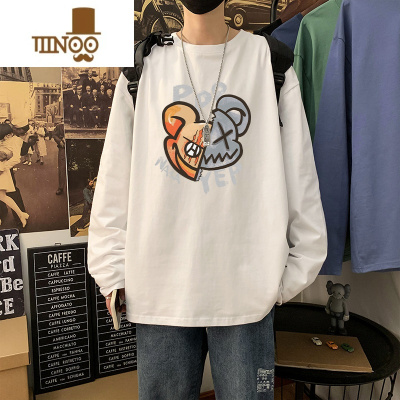 YANXU男t恤长袖ins潮牌薄款夏季体恤休闲宽松版潮流上衣白色打底衫