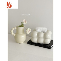 三维工匠陶瓷奶油棉花糖客厅茶几抽纸巾盒餐厅桌面家用高级创意摆件轻奢风 1139纸巾盒+花瓶[奶白] 不含花
