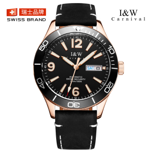 瑞士爱沃驰I&W CARNIVAL水鬼手表全自动机械表 男表进口机芯夜光100米深度防水真皮腕表鲨鱼系列IW-534