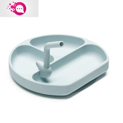 敬平宝宝餐盘儿童餐具辅食碗婴儿硅胶碗防摔卡通可爱分格海盐蓝无盖