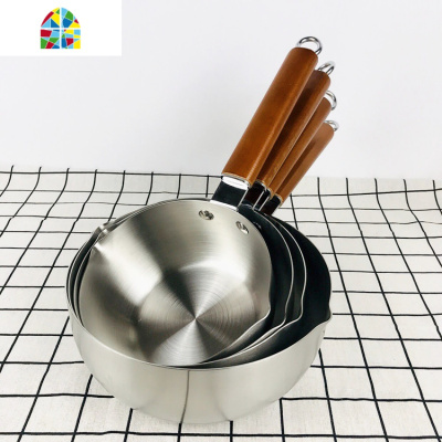 日式雪平锅不锈钢家用电磁炉泡面锅热奶锅汤锅麻辣烫锅商用汤粉锅 FENGHOU 实木手柄直径22CM(容量2500ml)