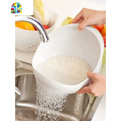 淘米篮洗菜盆塑料洗米篮淘米箩创意水果沥水筐洗米筛 FENGHOU 大号浅绿色洗菜篮洗菜篮