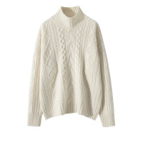 五针阔版纯色山羊绒衫女针织打底衫宽松显瘦厚款长袖套头高领毛衣
