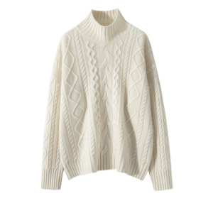 五针阔版纯色山羊绒衫女针织打底衫宽松显瘦厚款长袖套头高领毛衣