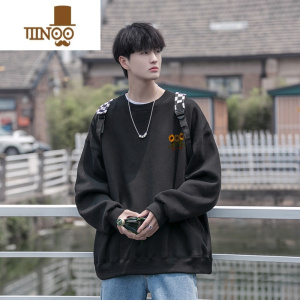 YANXU港风简约圆领卫衣男款ins潮牌简约印花上衣胖子大码套头外套
