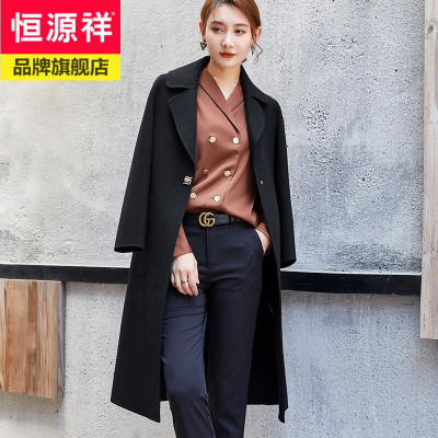恒源祥高端裁剪纯绵羊毛双面呢羊毛呢大衣女中长款女士外套OL气质女装2020冬季新款