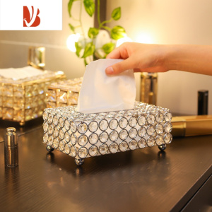 三维工匠轻奢水晶纸巾盒抽纸盒 创意餐巾纸抽盒客厅 金属收纳盒样板间摆件 A款 银色 长约20cm*宽约11cm*高约8c