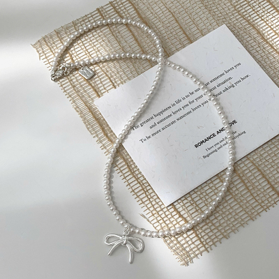 S925纯银珍珠蝴蝶结项链女轻奢小众小香风温柔气质颈链小红书送女朋友老婆情人节七夕生日礼物