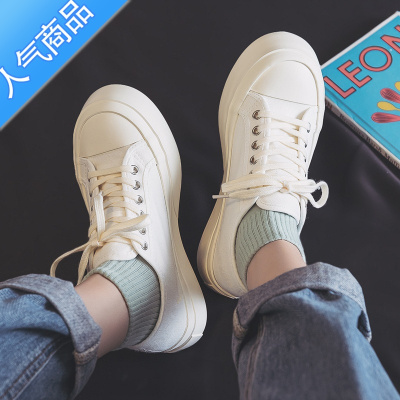 SUNTEK日系帆布鞋女2023年新款夏季小白鞋厚底丑萌大头鞋ins潮百搭板鞋