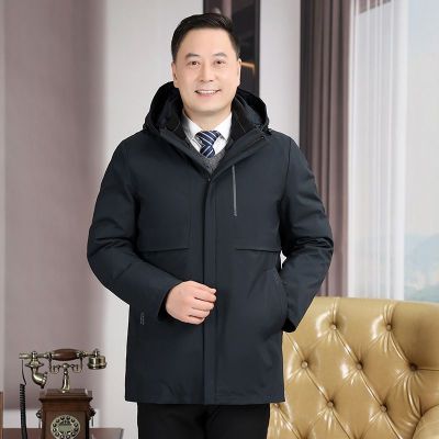 JPDUN中老年羽绒服男活里活面中长款加厚爸爸装外套大码可脱卸内胆冬装