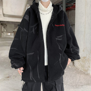 冬季美式潮牌ins羊羔绒棉服加厚保暖棉衣男宽松连帽棉袄宽松外套