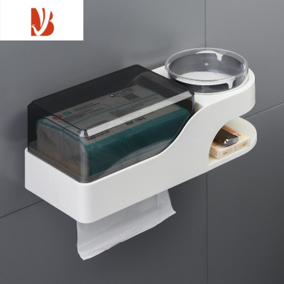 三维工匠厕所纸巾盒卷纸筒卫生间抽纸盒浴室壁挂免打孔防水置物架带烟灰缸 黑缸北欧白