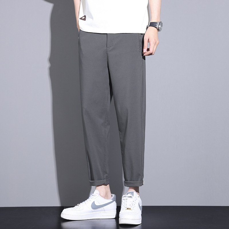 款男士直筒裤高级感宽松款时尚潮牌青年百搭纯色冰丝休闲裤男
