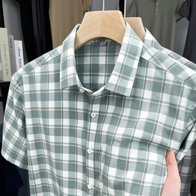 春夏季新款男士纯棉短袖商务休闲时尚翻领通勤百搭长绒棉衬衫