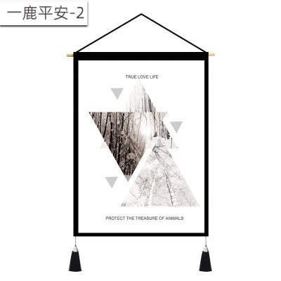 北欧挂画布艺墙布挂布背景布挂毯三联装饰画 客厅卧室房间床头 一鹿平安-2 (麻)宽45cm*高65cm