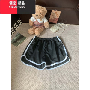 YIBUSHENG撞色边休闲裤女季2024新款辣妹风松紧高腰显瘦时尚百搭运动短裤