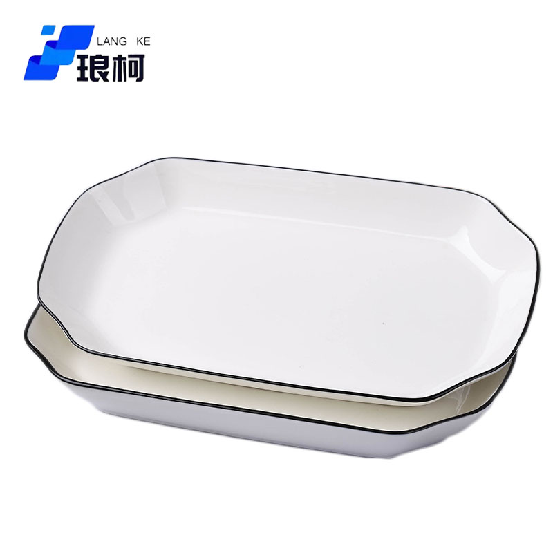 琅柯 黑线陶瓷盘 鱼盘 12英寸