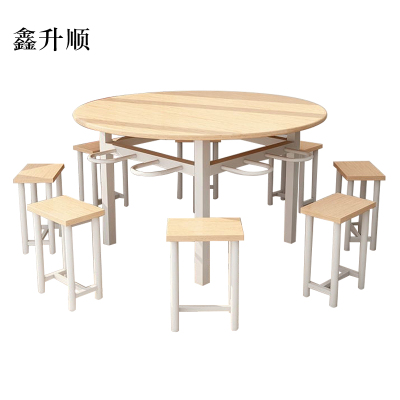 鑫升顺餐桌学校食堂小吃店快餐桌椅饭堂橡木色圆桌1200*750
