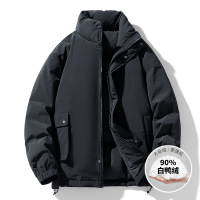 秋冬季新款白鸭绒羽绒服潮牌立领时尚百搭外套纯色男士面包服外套