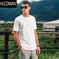 HLCOMAN美式复古新疆长绒棉短袖T恤男纯色百搭打底衫圆领体恤纯白色Q