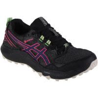 ASICS跑步鞋女缓震耐磨抓地力强舒适黑色粉色装饰透气网面防泼水