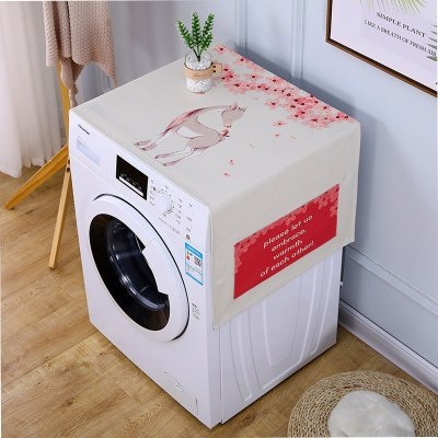遮盖巾棉麻冰箱罩防水盖布单双开冰箱巾洗衣机防尘罩微波炉罩 心花鹿放 65*170cm(冰箱双开门)