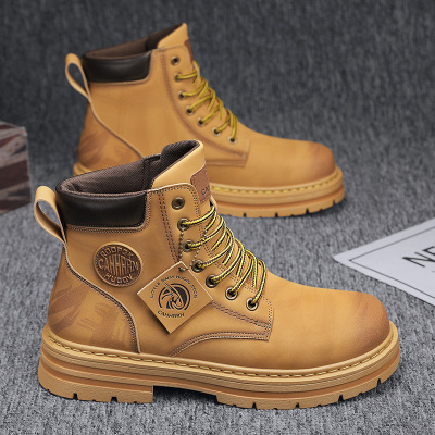 男士秋季上新款纯色简约马丁靴皮革透气休闲时尚通勤假系带蹬靴子